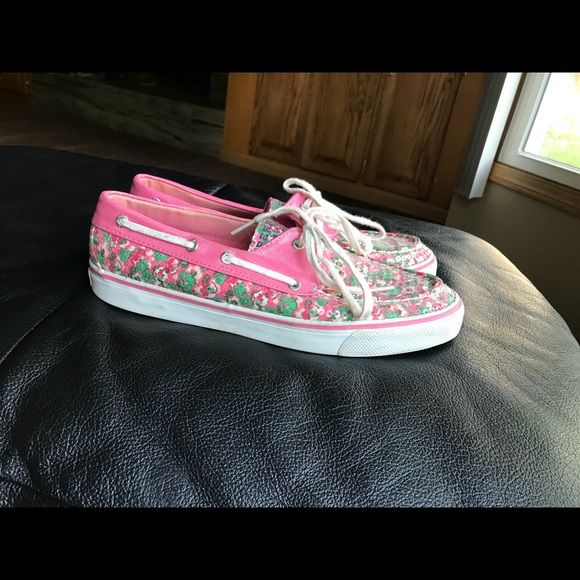 Sperry Shoes - Size 9 pink and green floral Sperrys